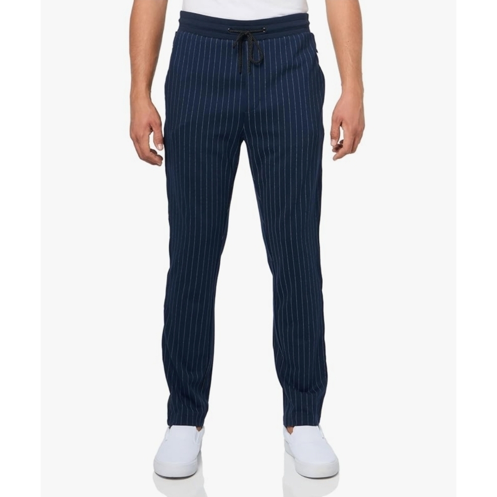 NWT Karl Lagerfeld‎ Pinstripe Track Jogger Pants  Gym Sport Navy Size Medium